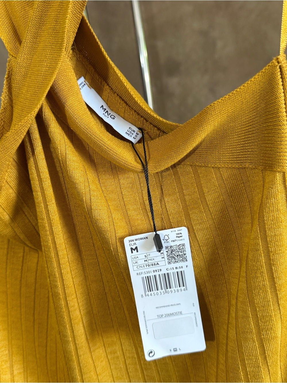 NWT Designer MNG Mango Mustard Gold Ribbed Cross-Neck Camisole Sz M - Picture 7 of 8